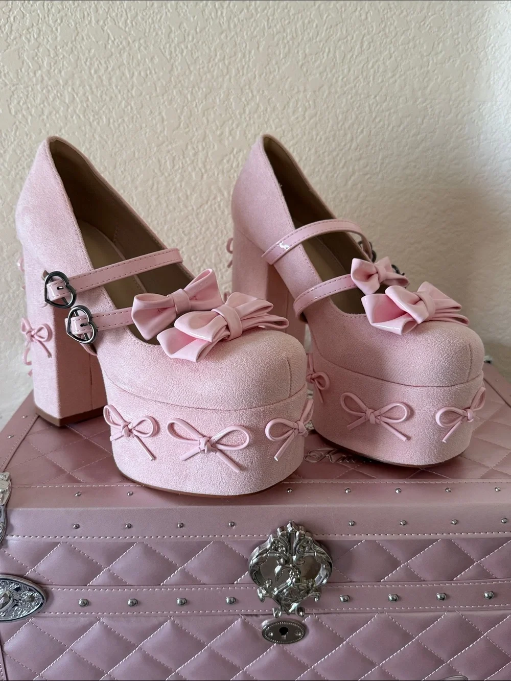 Pink Bow Platform Mary Jane Heels